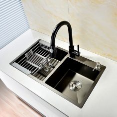 CHẬU RỬA BÁT INOX PHỦ NANO 2 HỐ CÂN KB-8245L-NN