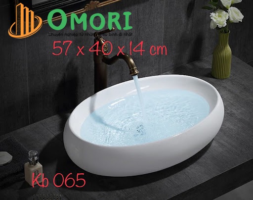 Chậu lavabo đặt bàn vân đá bầu dục KB-065