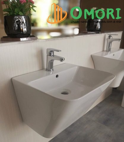 Chậu lavabo treo tường liền chân vát dài KB-2801TTQ