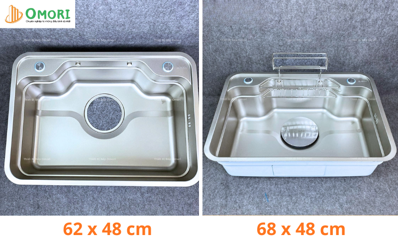 Chậu rửa bát Inox 304 cao cấp, kích thước 62x48 cm và 68x48 cm